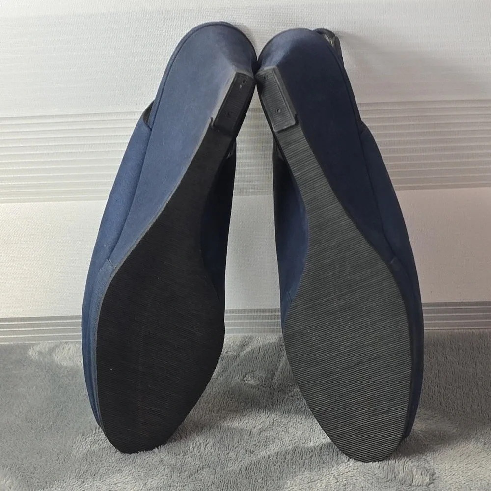 Vintage Bloomingdale's‎ Sling back Peep toe Wedges Blue Suede Size 6.5B